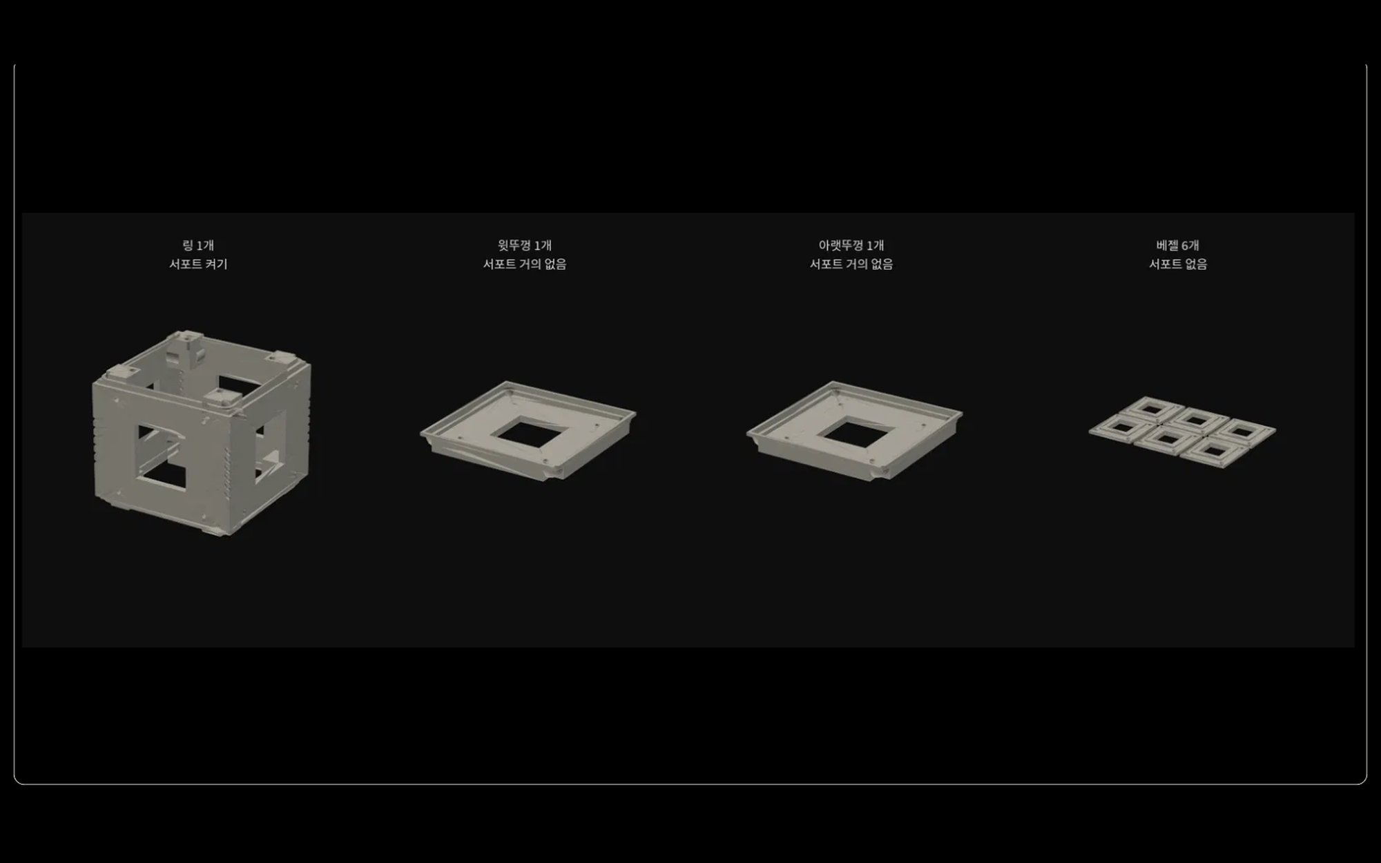 3D 프린팅 인클로저 부품. 링, 윗·아랫 뚜껑, 베젤